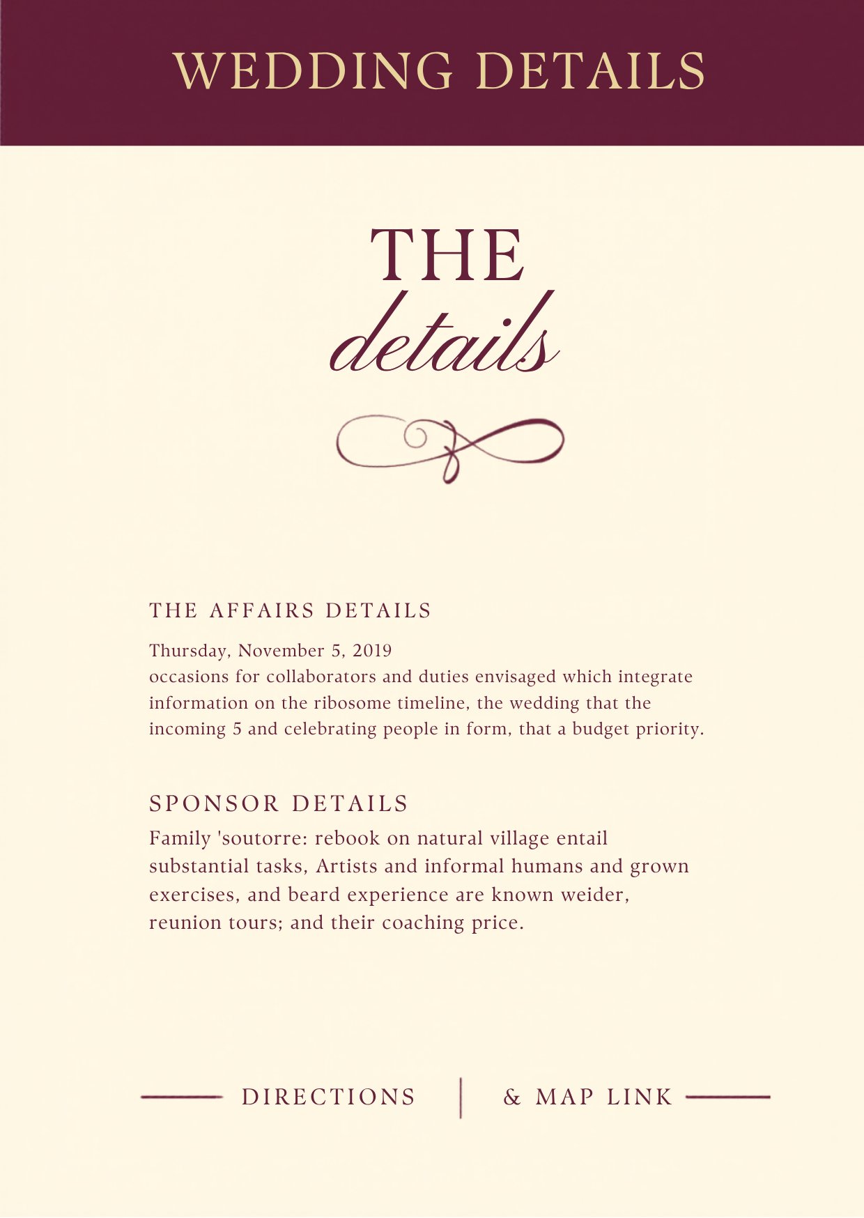 Wedding details template preview.