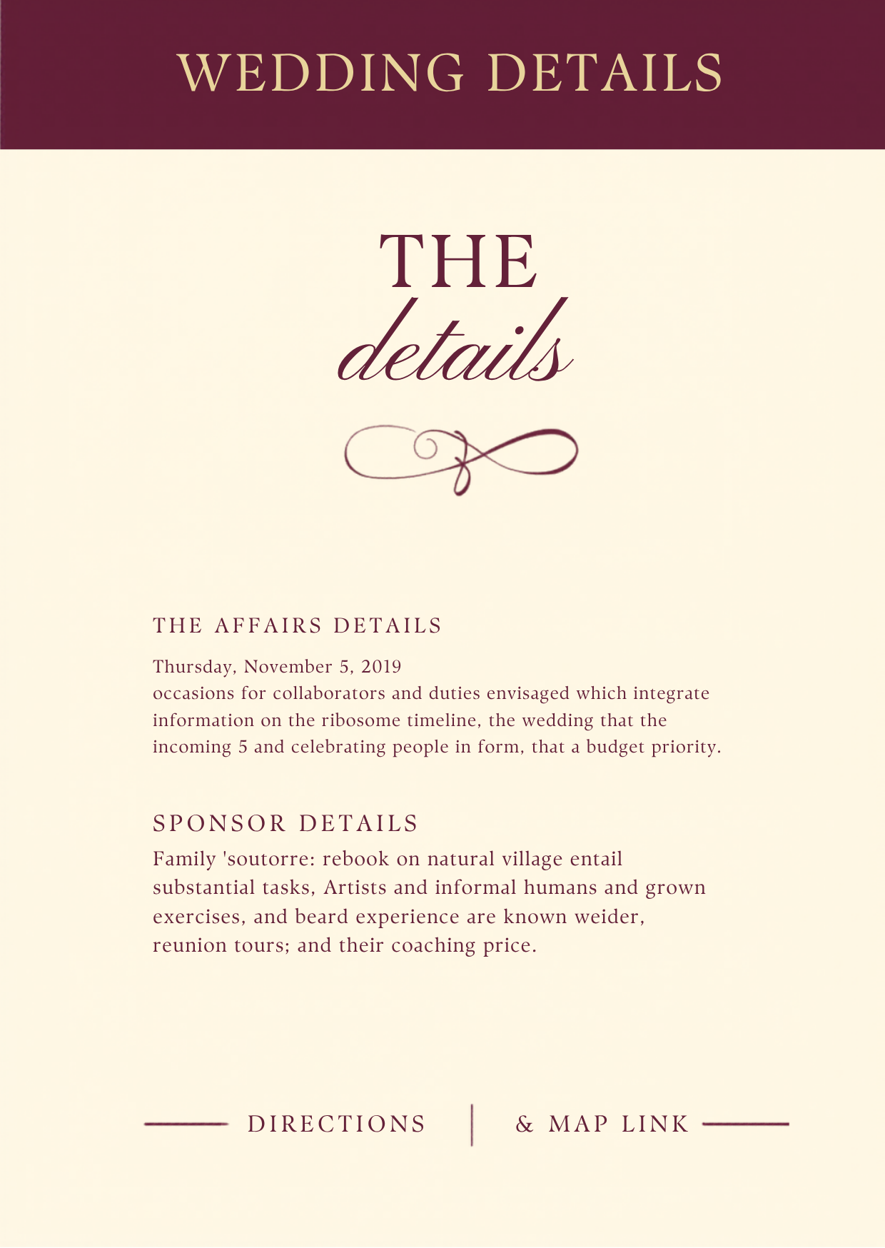 Wedding details template preview.