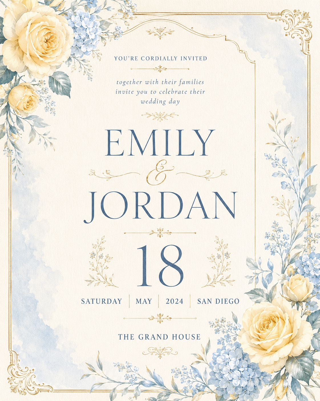 Pastel Yellow and Soft Blue invitation preview.